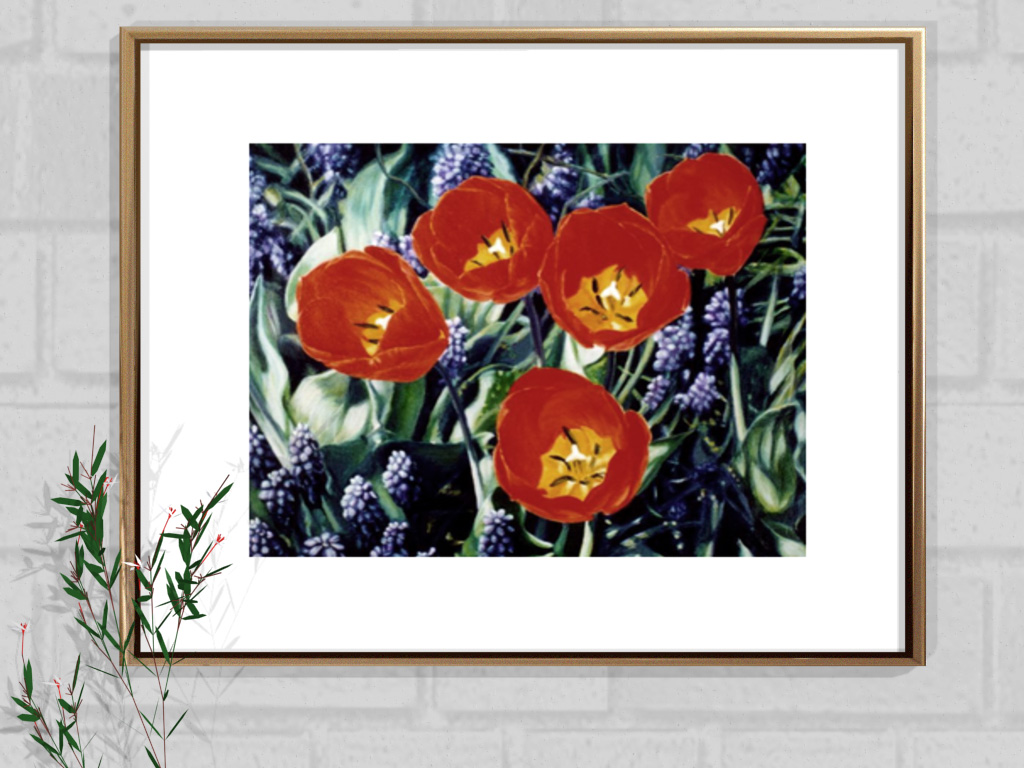 Architectural Rendering with Closup of Painted Tulips in Frame
