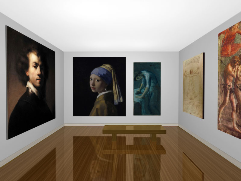 3D Rendered Art Gallery Facing Next Room