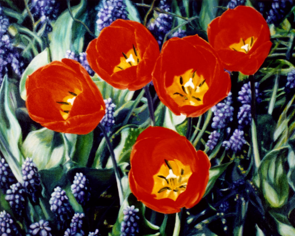Architectural Rendering with Closeup of Painted Tulips in Frame