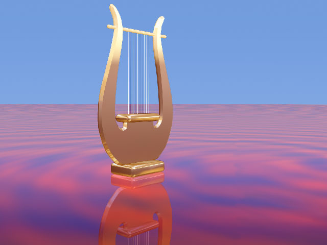 Kinnor or Harp on Sea of Glass with Fire