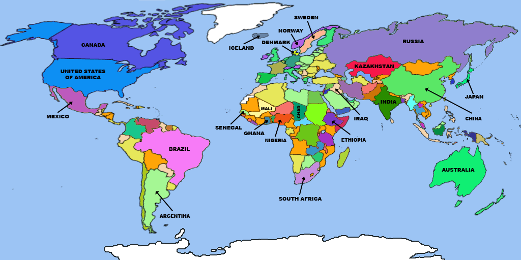 Texture Map for the Globe Game with Names of Countries
