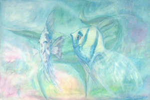 Angel Fish Watercolor & Airbrush on Linen Board
