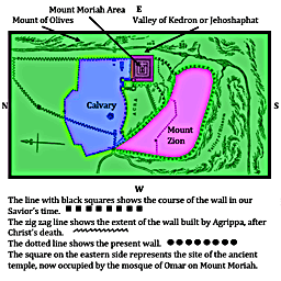 Map of Jerusalem with Mount Moriah from 1855